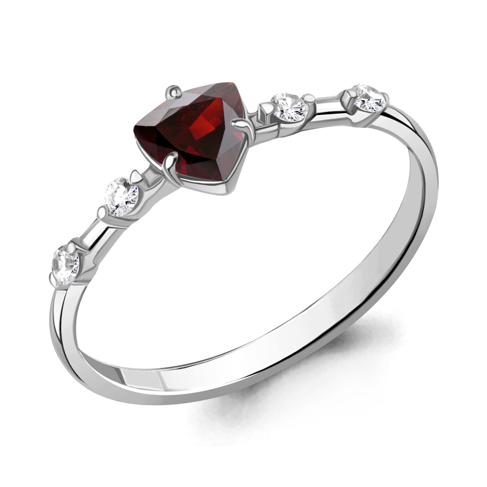 6779003А Кольцо из Серебра с гранатом, фианитами