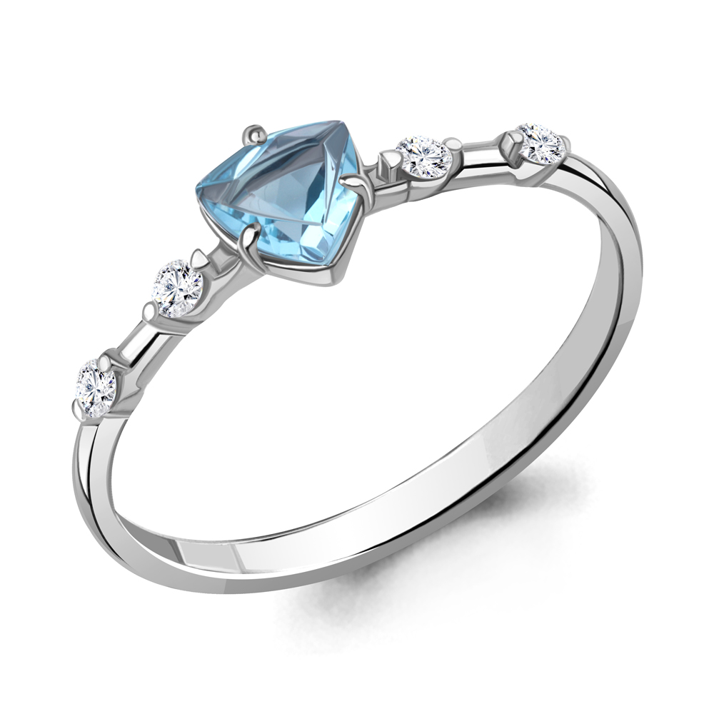 6779005А Кольцо из Серебра с топазом свисс блю, фианитами
