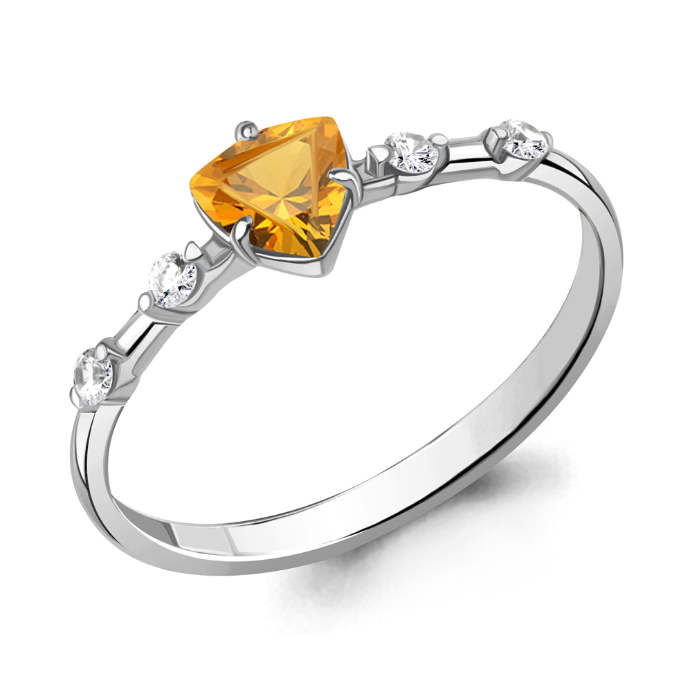 6779006 Кольцо из Серебра с фианитами, цитрином