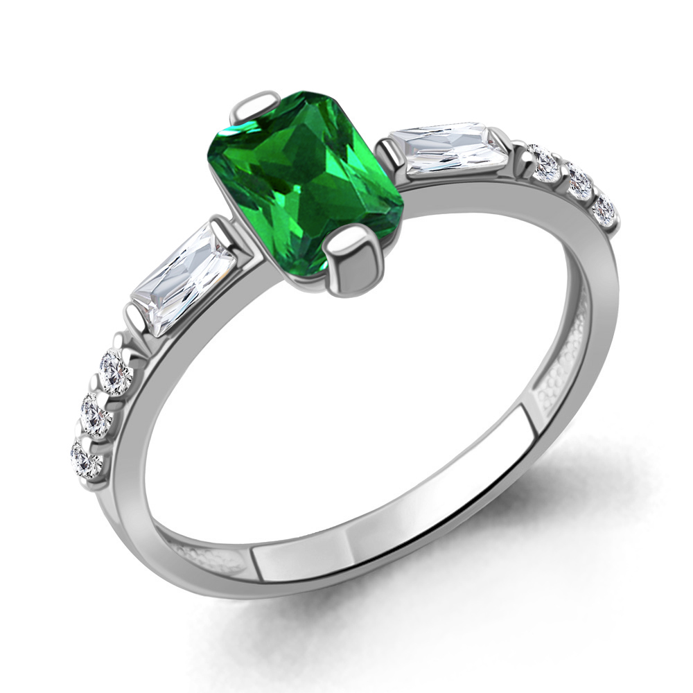 67803АГ Кольцо из Серебра с наноизумрудом, фианитами