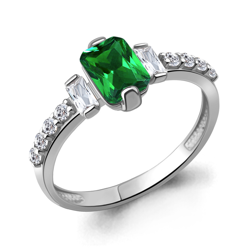 67805АГ Кольцо из Серебра с наноизумрудом, фианитами