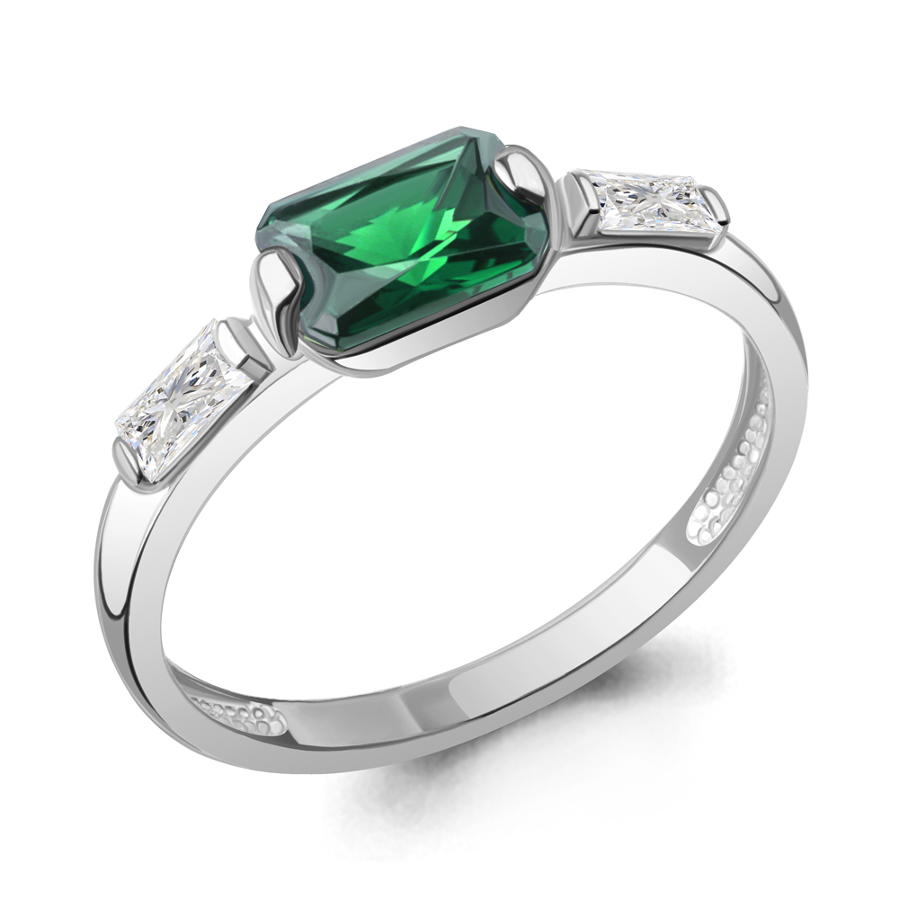 67835П Кольцо из Серебра с наноизумрудом, фианитами из коллекции "Клеопатра"