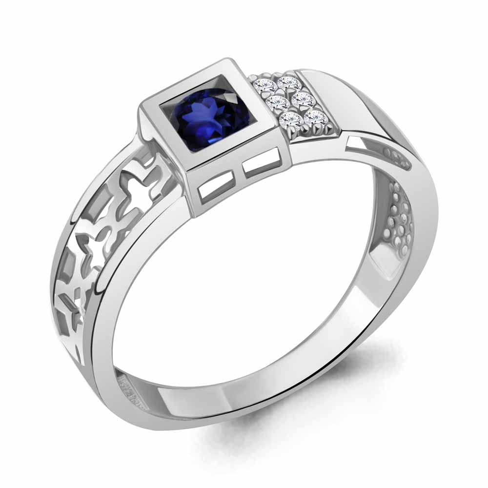 67868АБ Кольцо из Серебра с наносапфиром, фианитами из коллекции "Клеопатра"