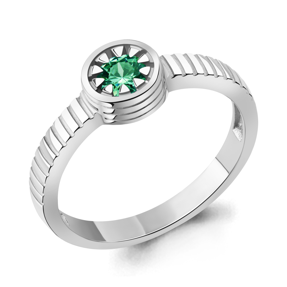 67964П Кольцо из Серебра с наноизумрудом из коллекции "Клеопатра"