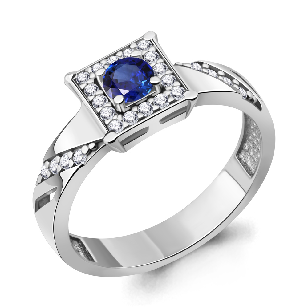 67966АБ Кольцо из Серебра с наносапфиром, фианитами из коллекции "Клеопатра"