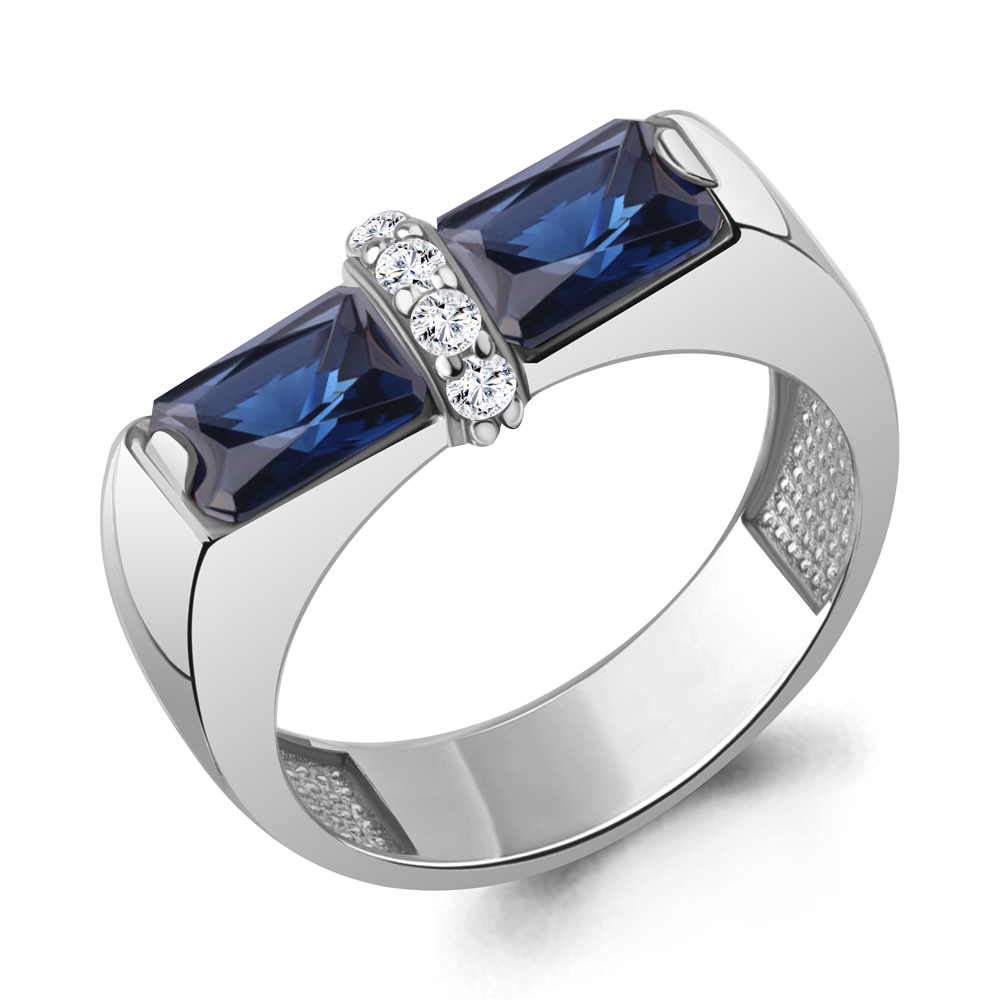 67995АБ Кольцо из Серебра с наносапфирами, фианитами из коллекции "Клеопатра"