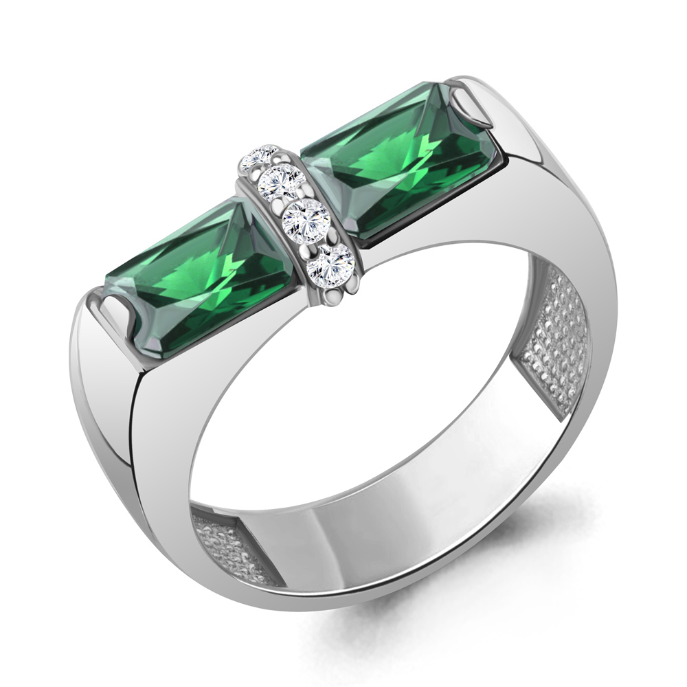 67995АГ Кольцо из Серебра с наноизумрудами, фианитами из коллекции "Клеопатра"