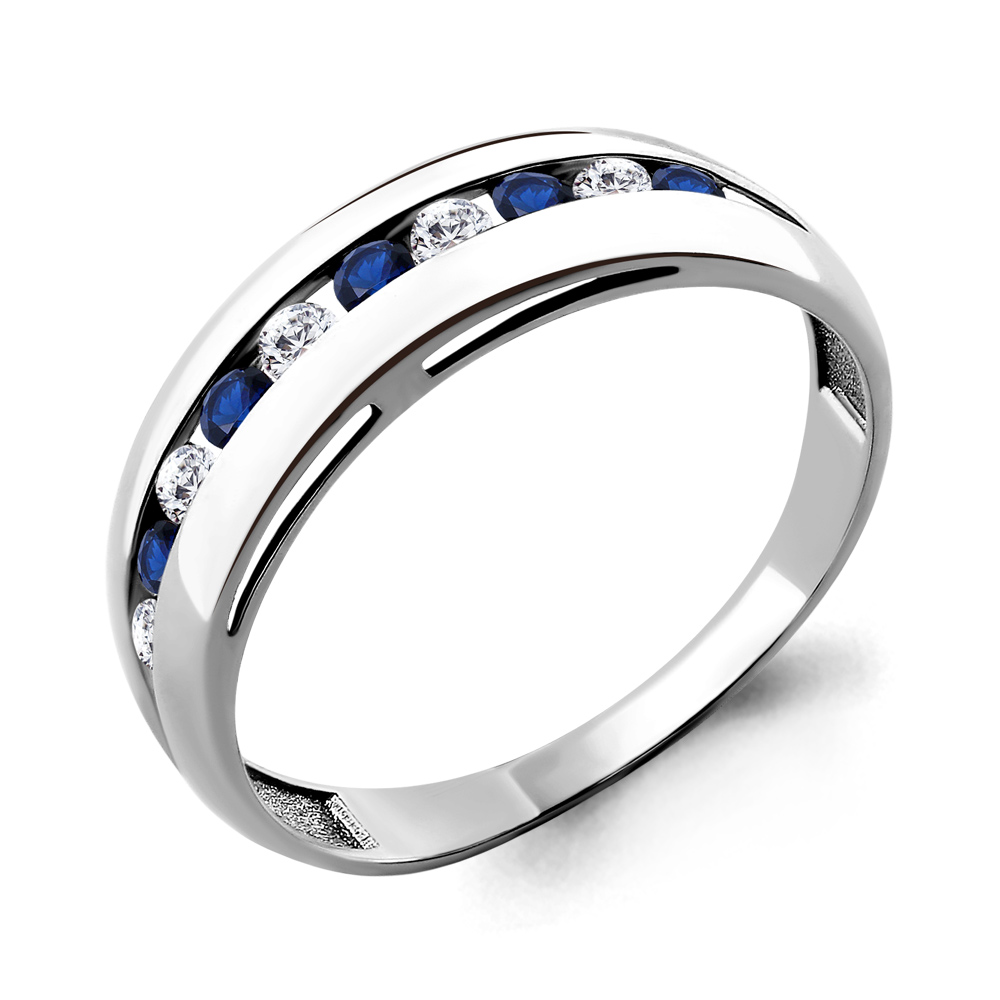 68014АБ Кольцо из Серебра с наносапфирами, фианитами из коллекции "Клеопатра"