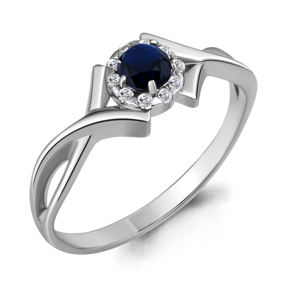 68211Б Кольцо из Серебра с наносапфиром, фианитами