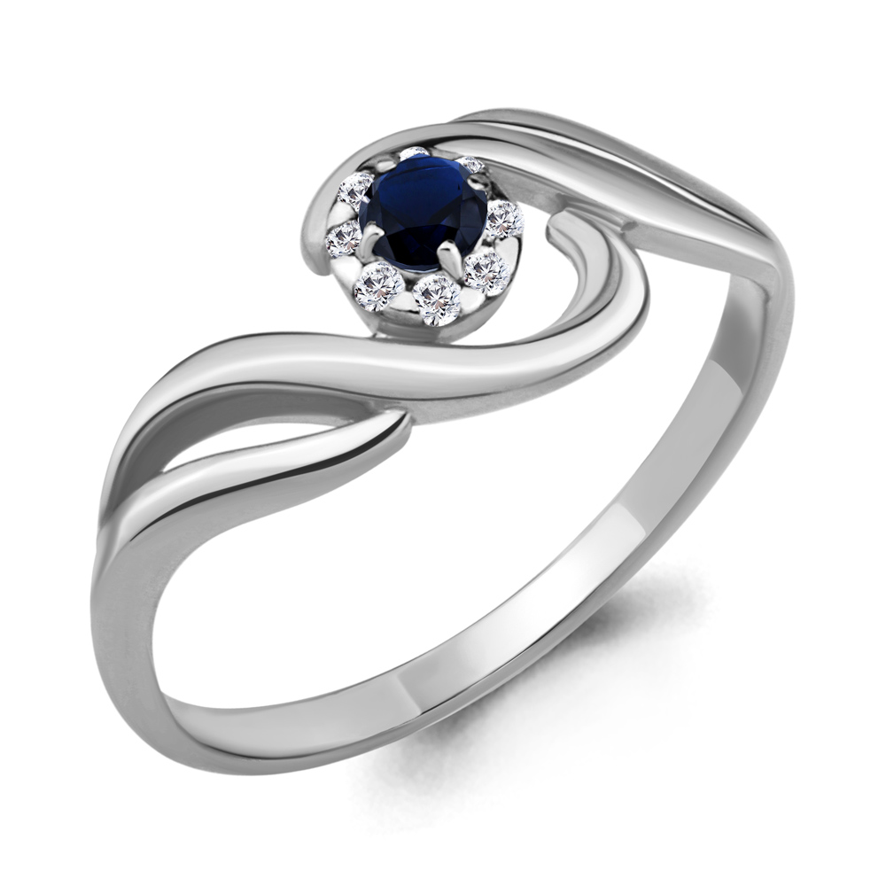 68213Б Кольцо из Серебра с наносапфиром, фианитами