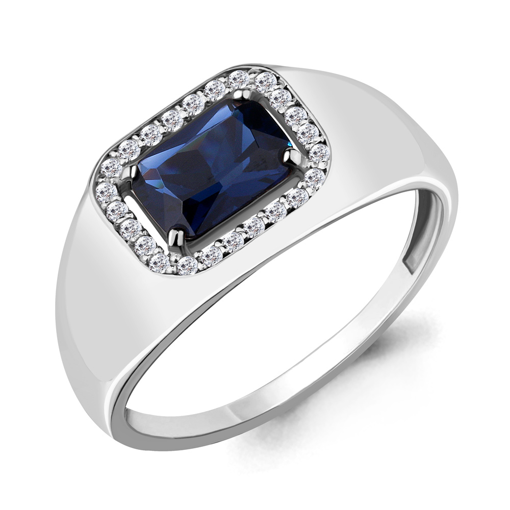 68427АБ Кольцо из Серебра с наносапфиром, фианитами из коллекции "Клеопатра"