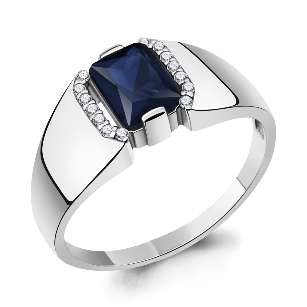 68428АБ Кольцо из Серебра с наносапфиром, фианитами из коллекции "Клеопатра"