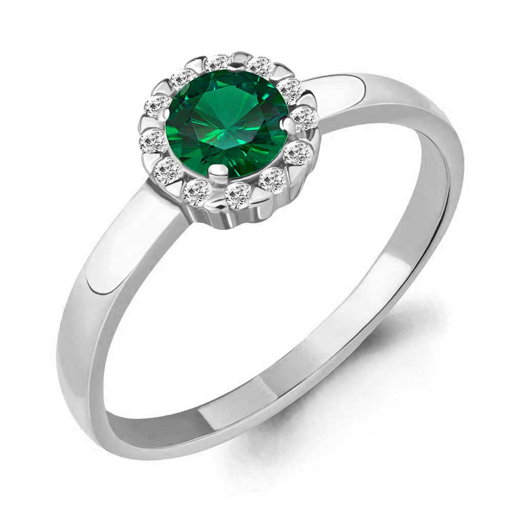 68475АГ Кольцо из Серебра с наноизумрудом, фианитами из коллекции "Клеопатра"