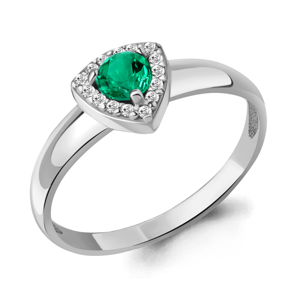 68482АГ Кольцо из Серебра с наноизумрудом, фианитами