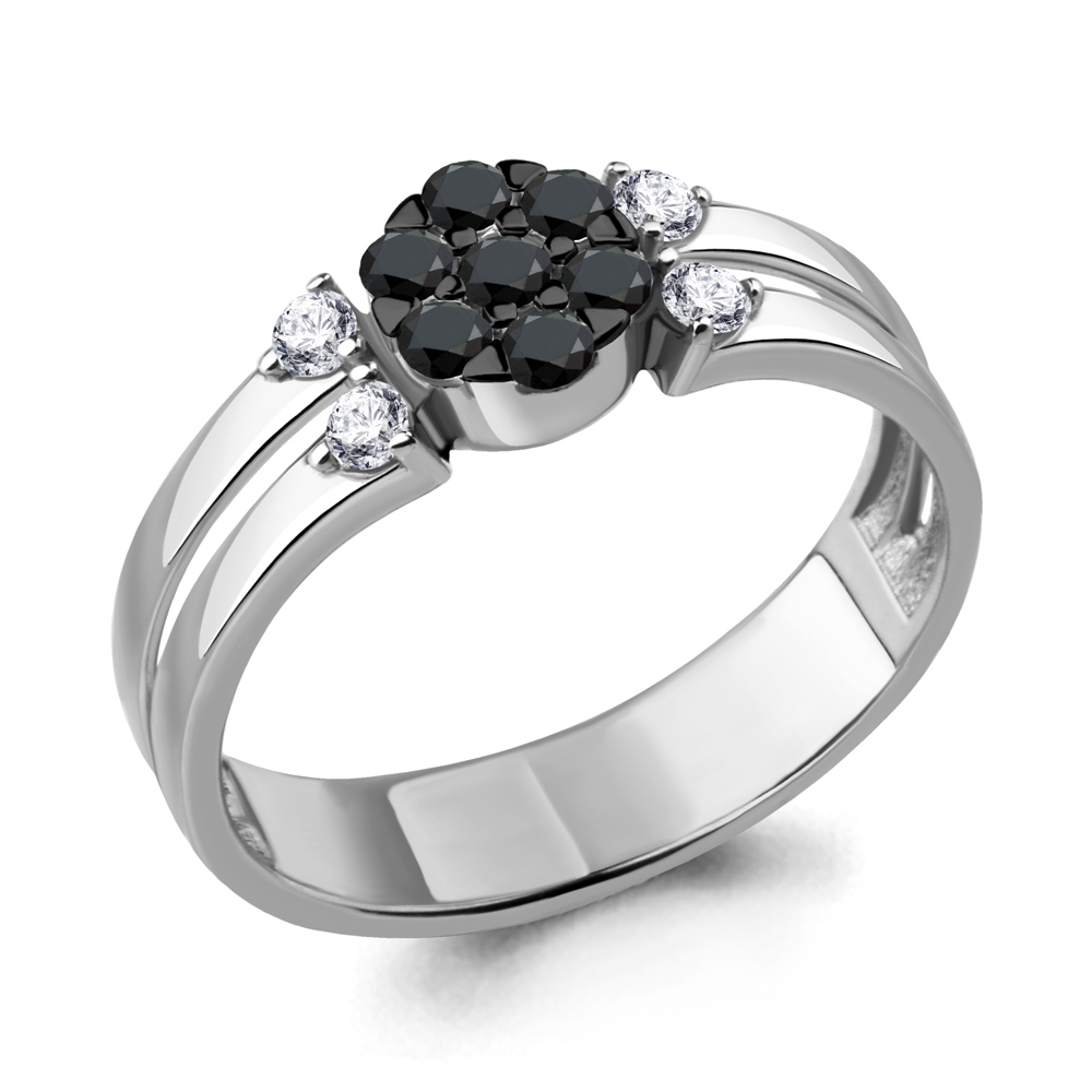 68528АЧ Кольцо из Серебра с нанокристаллами, фианитами