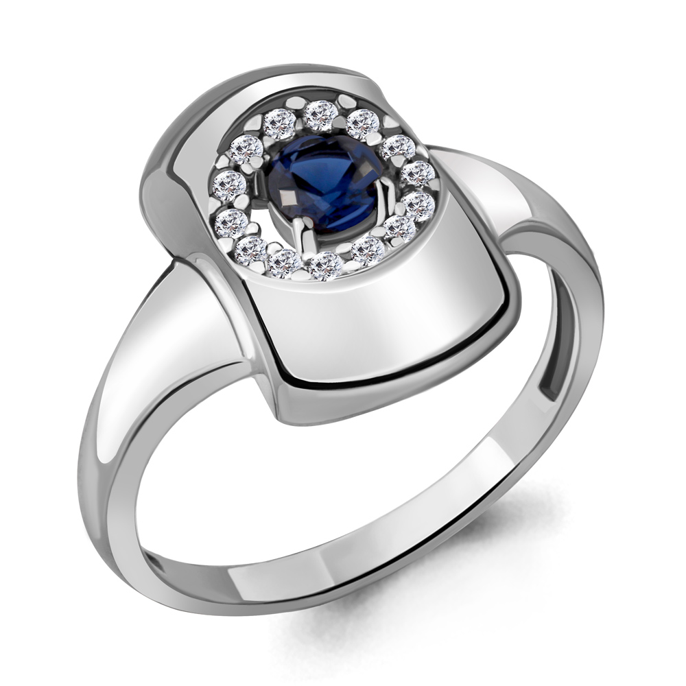 68635АБ Кольцо из Серебра с наносапфиром, фианитами из коллекции "Клеопатра"