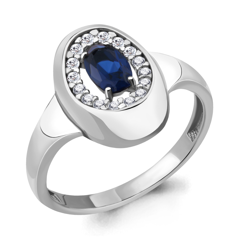 68636АБ Кольцо из Серебра с наносапфиром, фианитами из коллекции "Клеопатра"