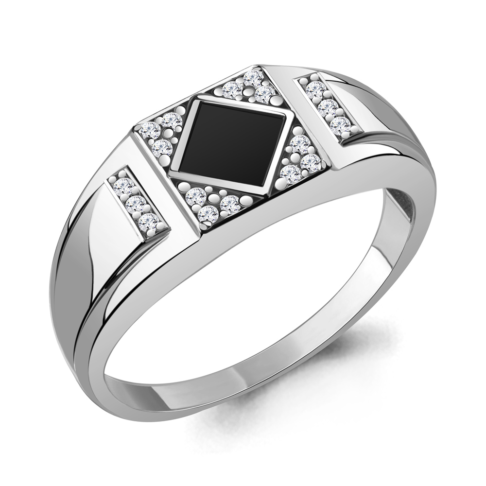 68722АЧ Кольцо из Серебра с фианитами, черным фианитом