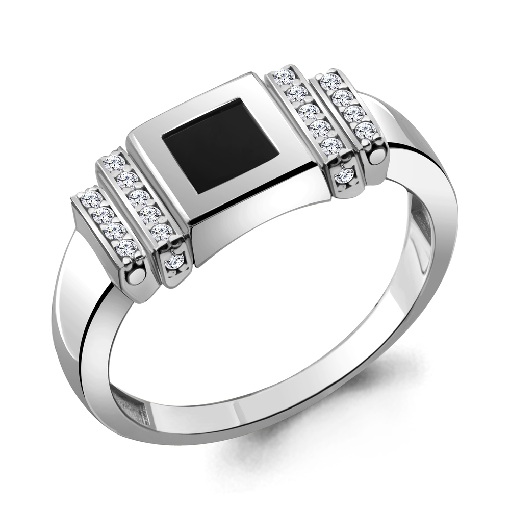 68724АЧ Кольцо из Серебра с фианитами, черным фианитом