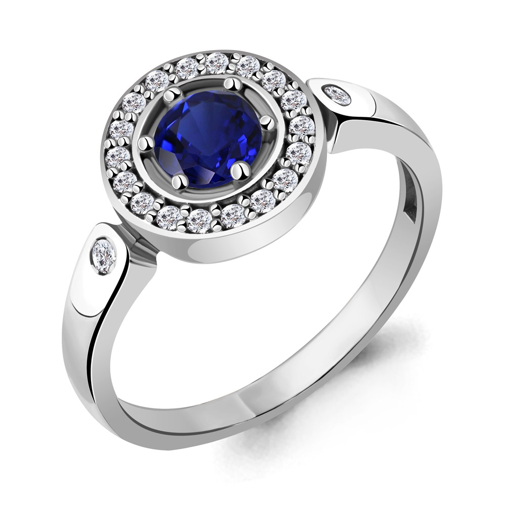 68743АБ Кольцо из Серебра с наносапфиром, фианитами из коллекции "Клеопатра"