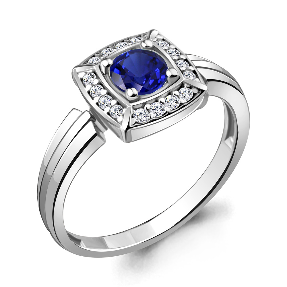 68745АБ Кольцо из Серебра с наносапфиром, фианитами из коллекции "Клеопатра"