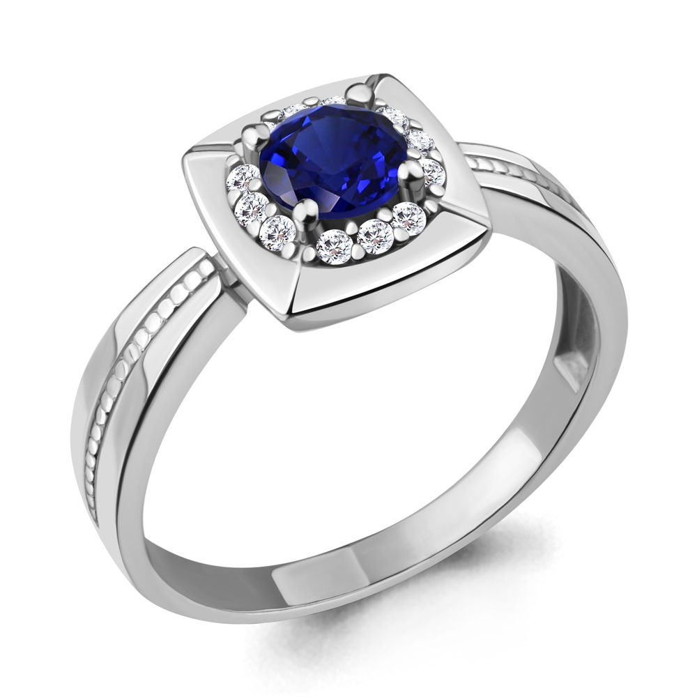 68746АБ Кольцо из Серебра с наносапфиром, фианитами из коллекции "Клеопатра"