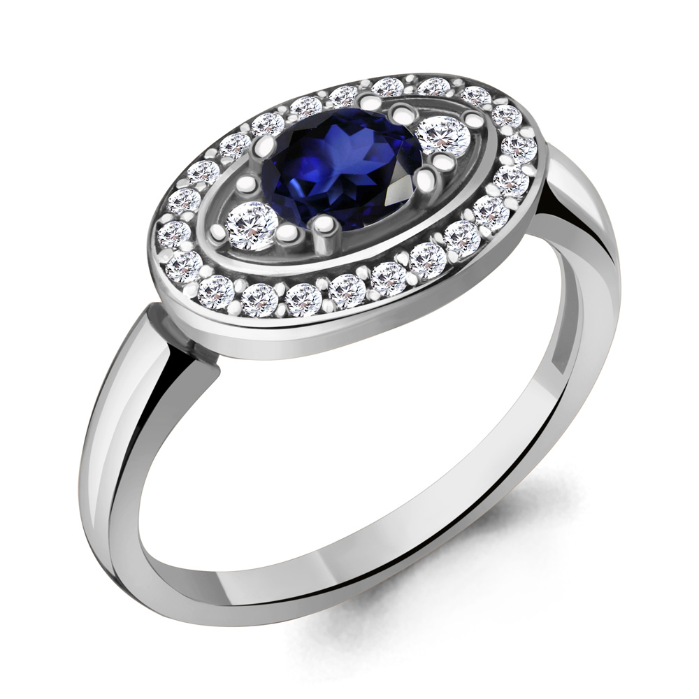 68747АБ Кольцо из Серебра с наносапфиром, фианитами из коллекции "Клеопатра"