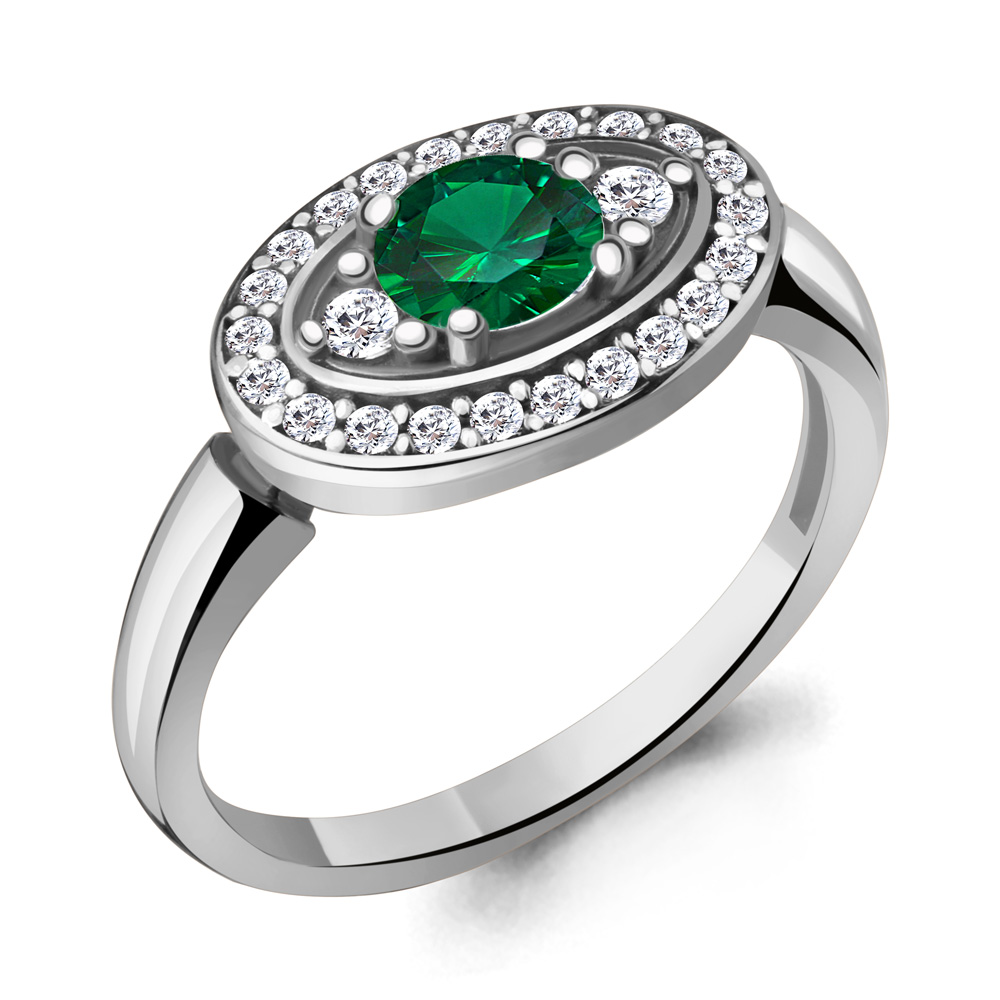 68747АГ Кольцо из Серебра с наноизумрудом, фианитами из коллекции "Клеопатра"