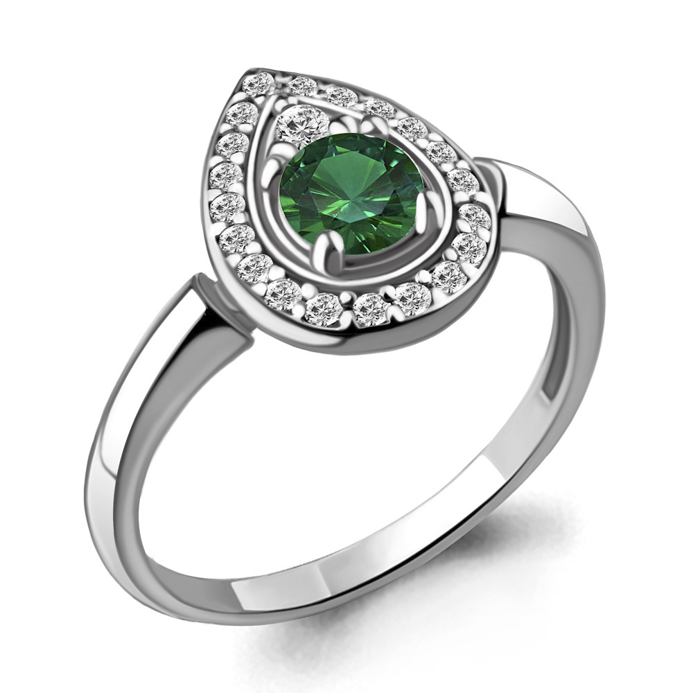 68748АГ Кольцо из Серебра с наноизумрудом, фианитами