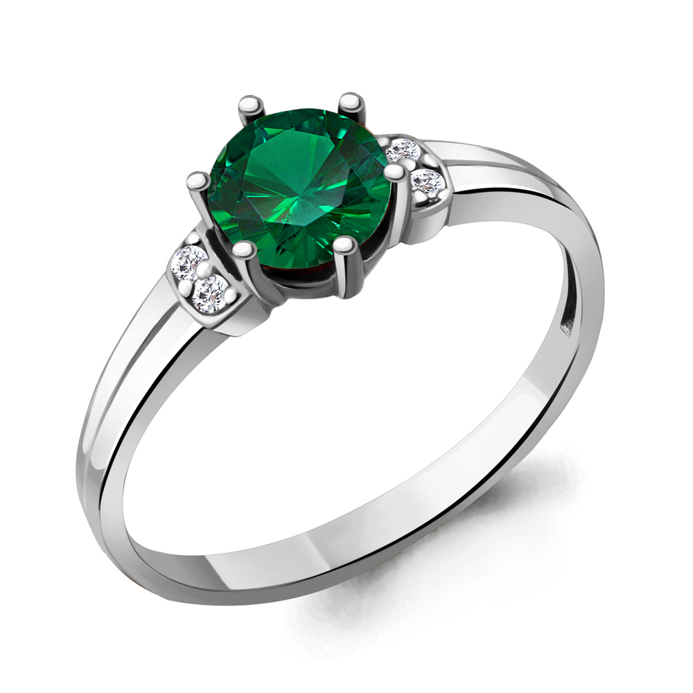 68785Г Кольцо из Серебра с наноизумрудом, фианитами