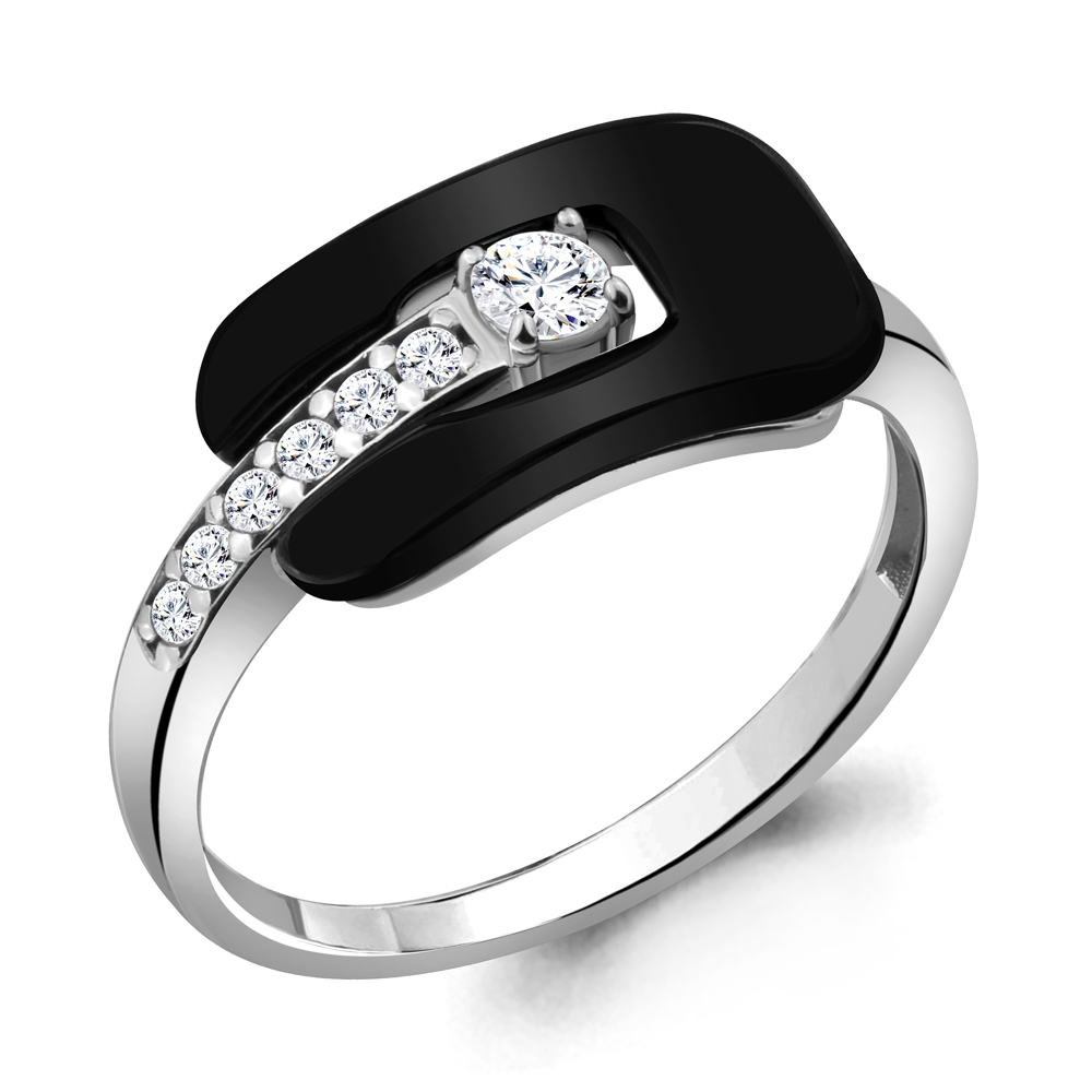 68799А Кольцо из Серебра с керамическим покрытием, фианитами