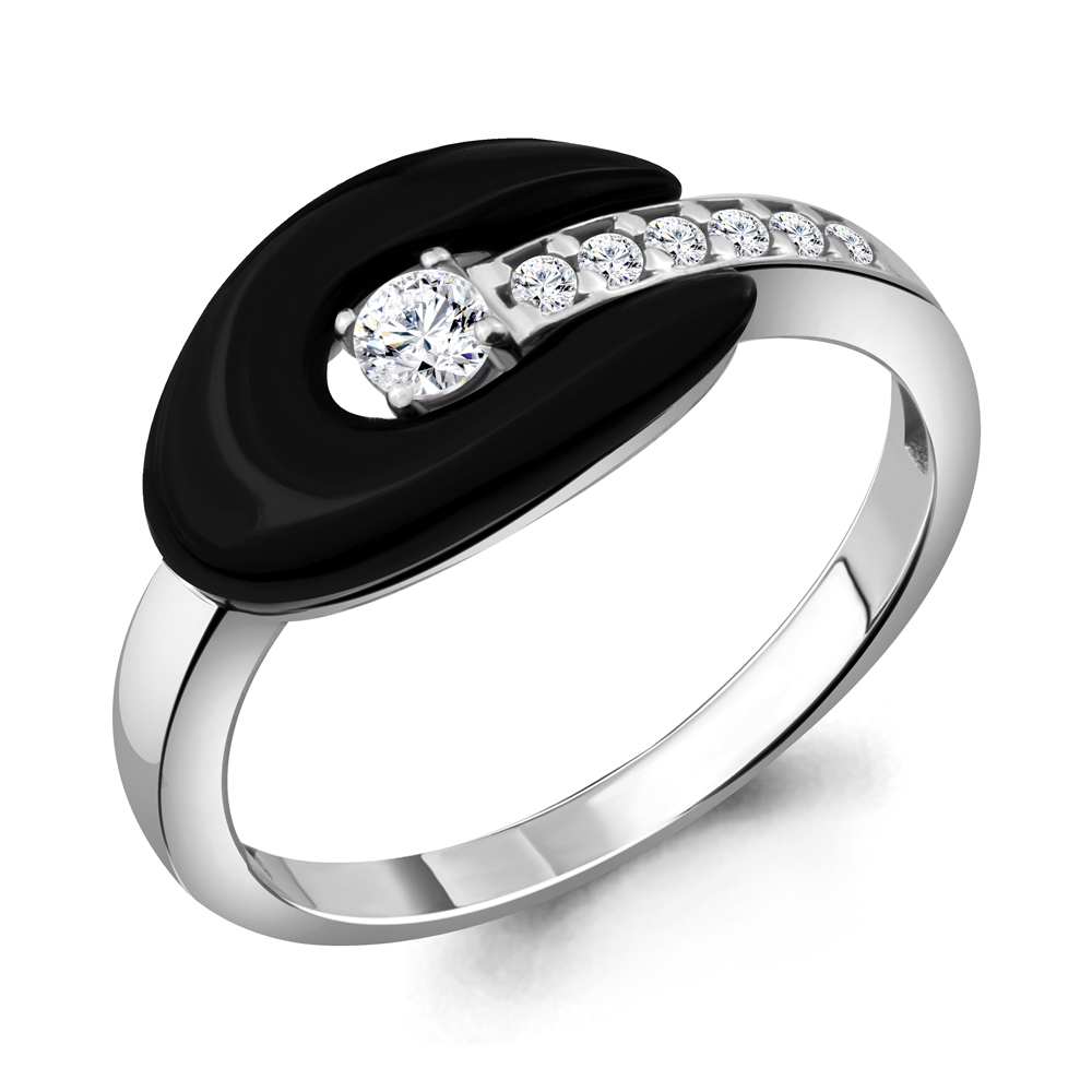 68800А Кольцо из Серебра с керамическим покрытием, фианитами