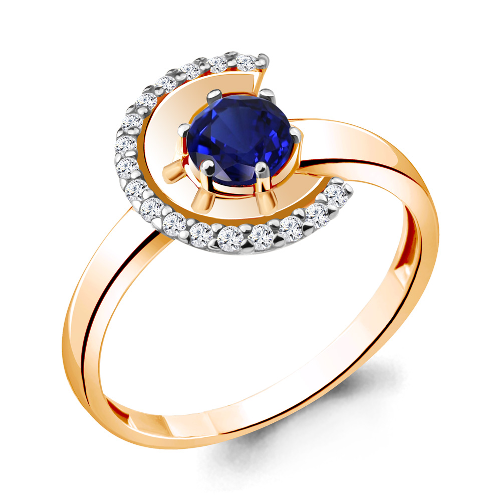 68809АБ Кольцо из Золота с наносапфиром, фианитами из коллекции "Клеопатра"