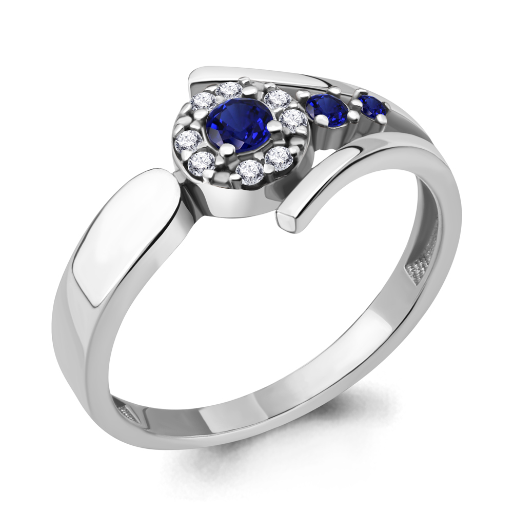 68821АБ Кольцо из Серебра с наносапфирами, фианитами