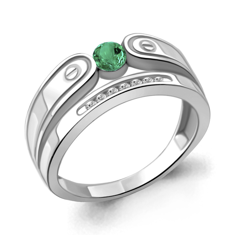 68827АГ Кольцо из Серебра с наноизумрудом, фианитами
