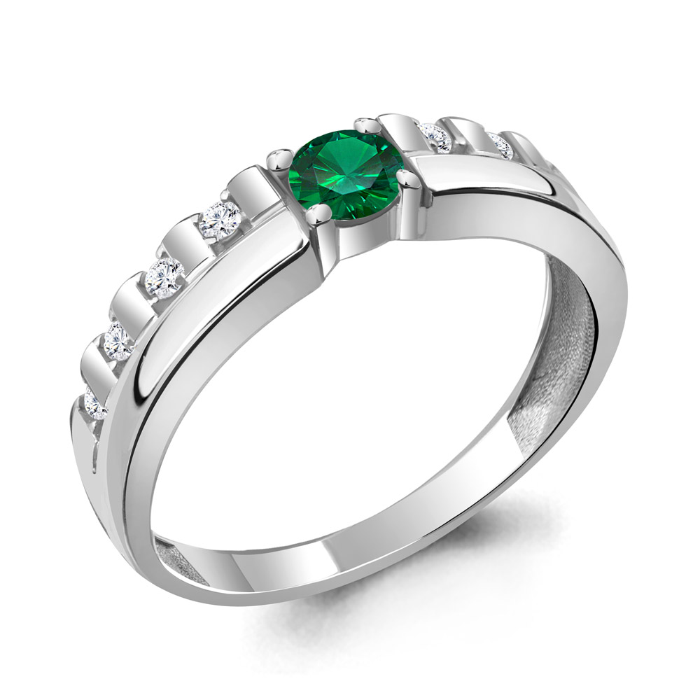 68862АГ Кольцо из Серебра с наноизумрудом, фианитами