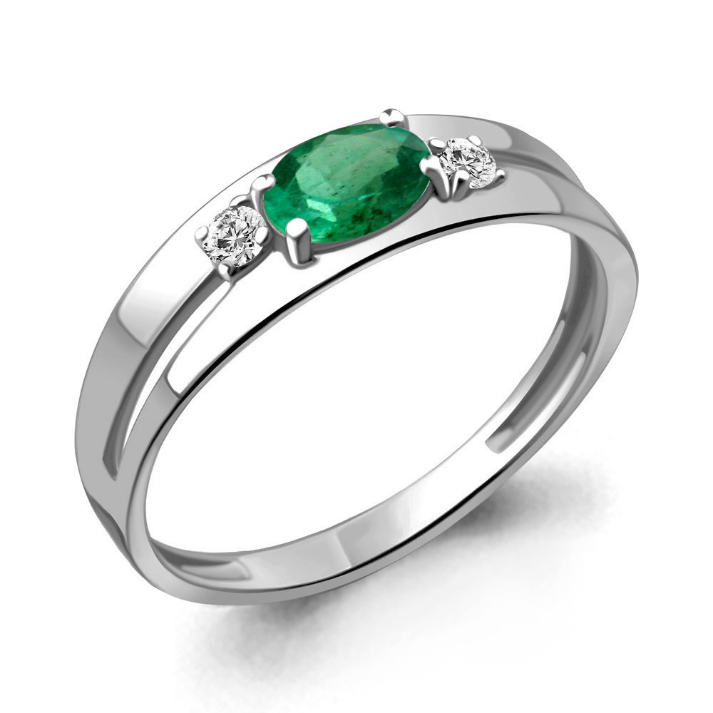 68925АГ Кольцо из Серебра с наноизумрудом, фианитами из коллекции "Клеопатра"