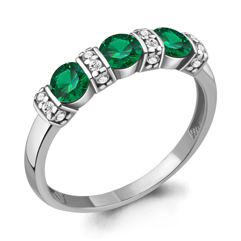 68938АГ Кольцо из Серебра с наноизумрудами, фианитами из коллекции "Клеопатра"