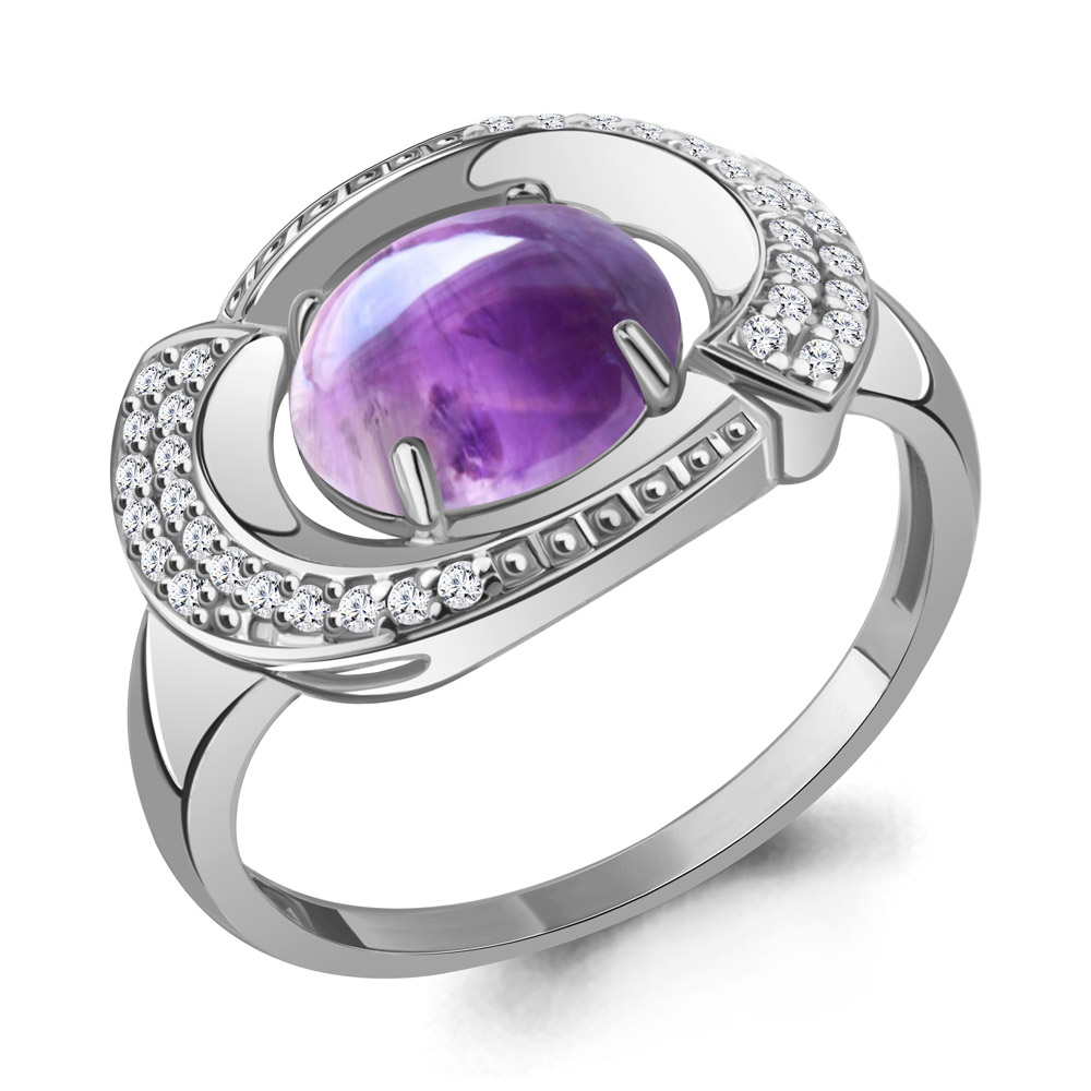 6900604А Кольцо из Серебра с аметистом, фианитами