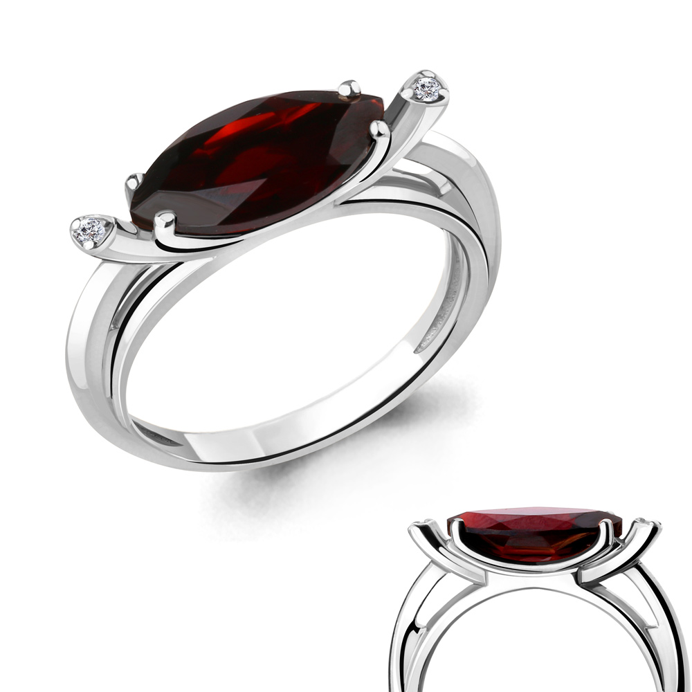 6900803А Кольцо из Серебра с гранатом, фианитами