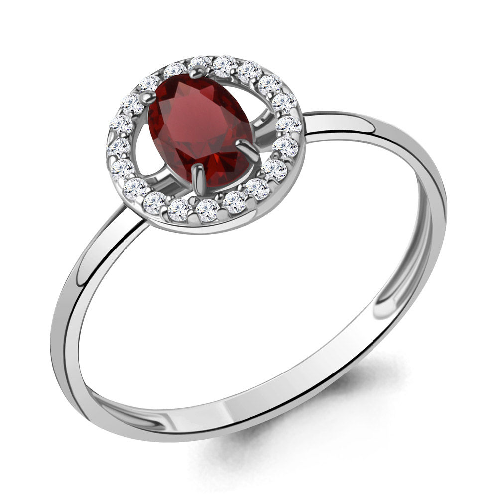 6901003А Кольцо из Серебра с гранатом, фианитами