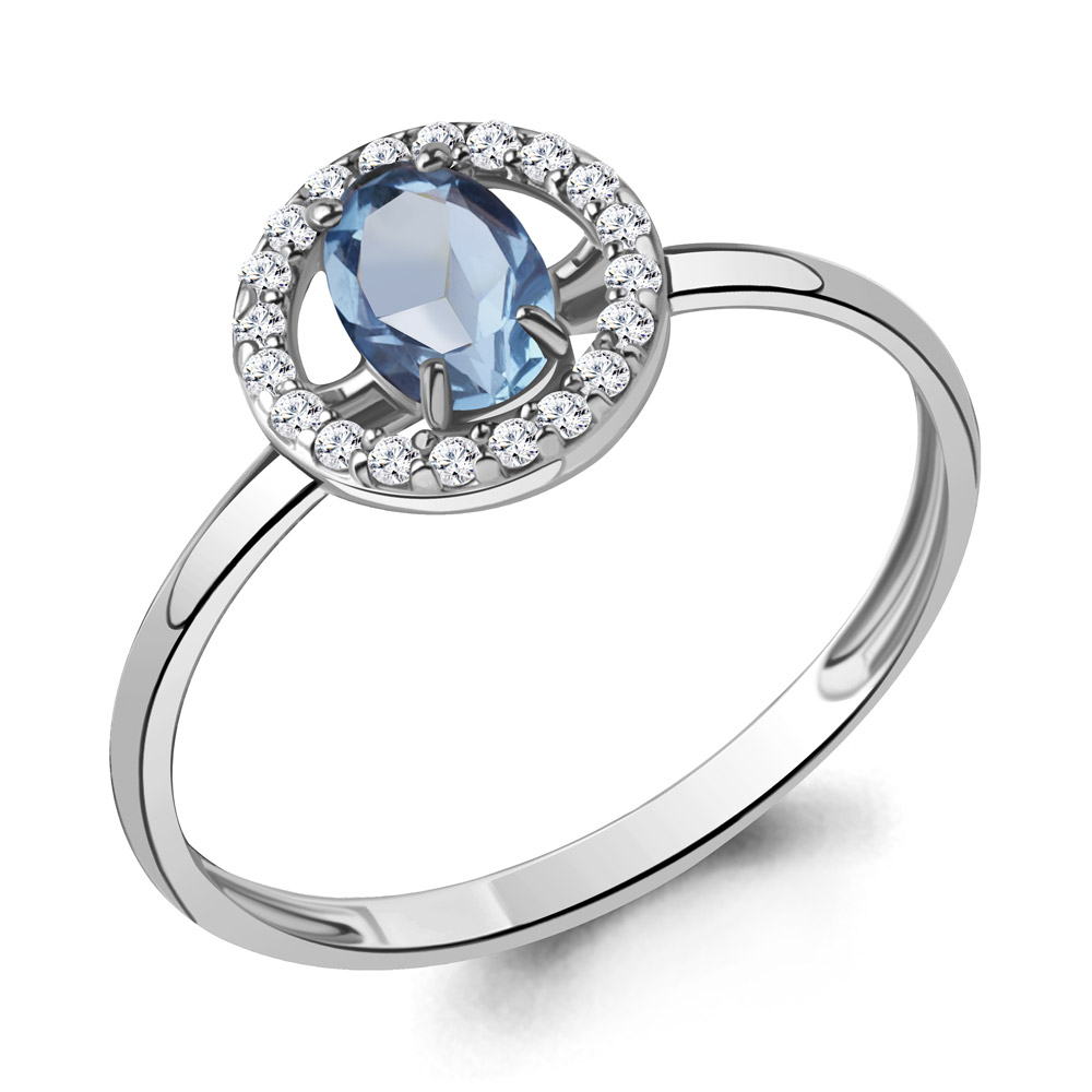6901005А Кольцо из Серебра с топазом свисс блю, фианитами