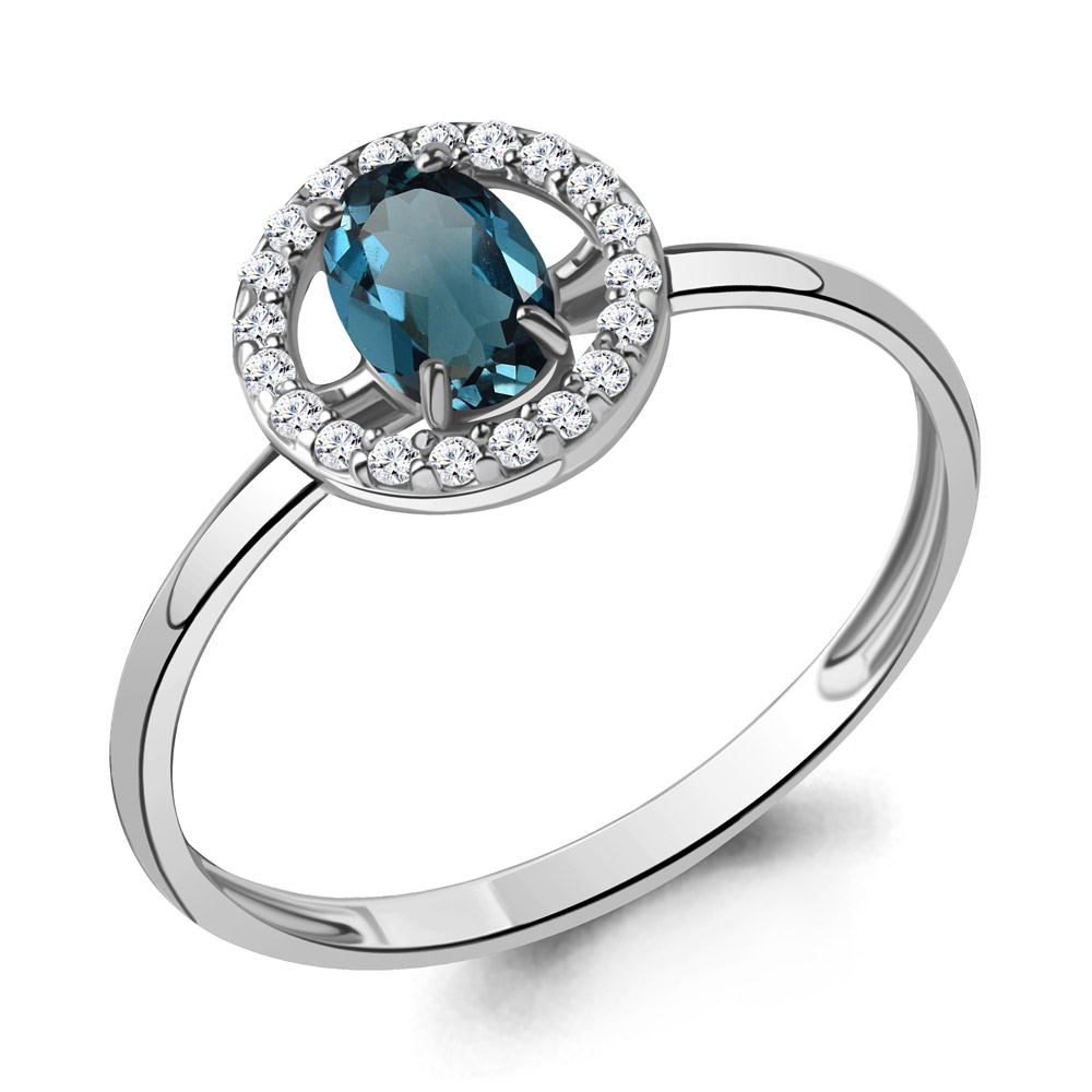 6901008А Кольцо из Серебра с топазом лондон блю, фианитами