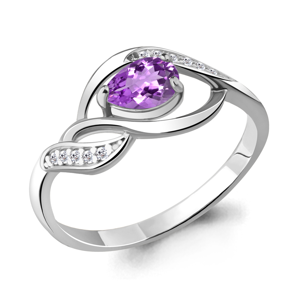 6901104А Кольцо из Серебра с аметистом, фианитами