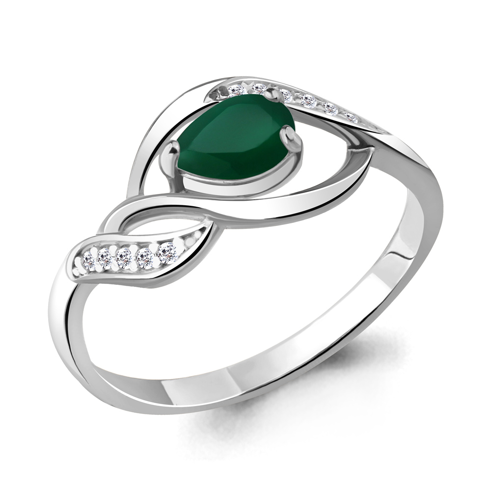 6901109А Кольцо из Серебра с агатом, фианитами