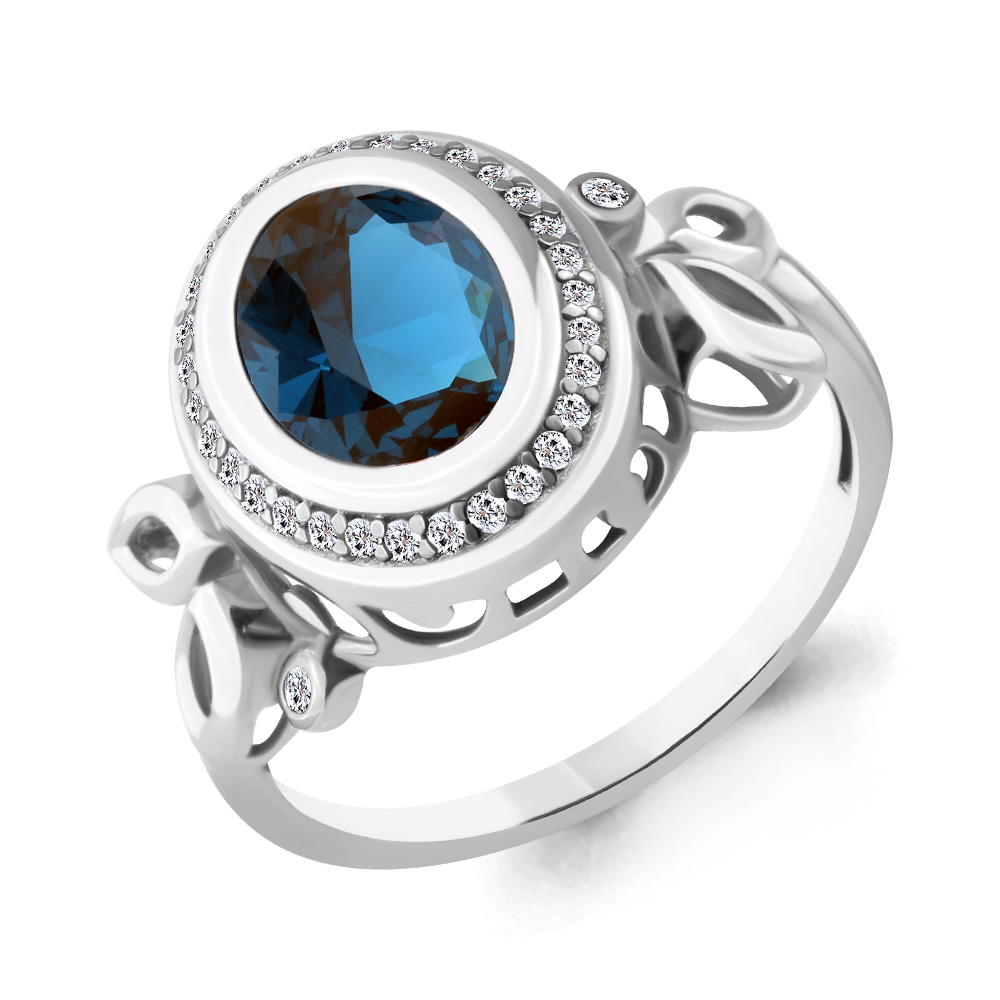 6901893А Кольцо из Серебра с нанотопазом лондон, фианитами из коллекции "Каприз"