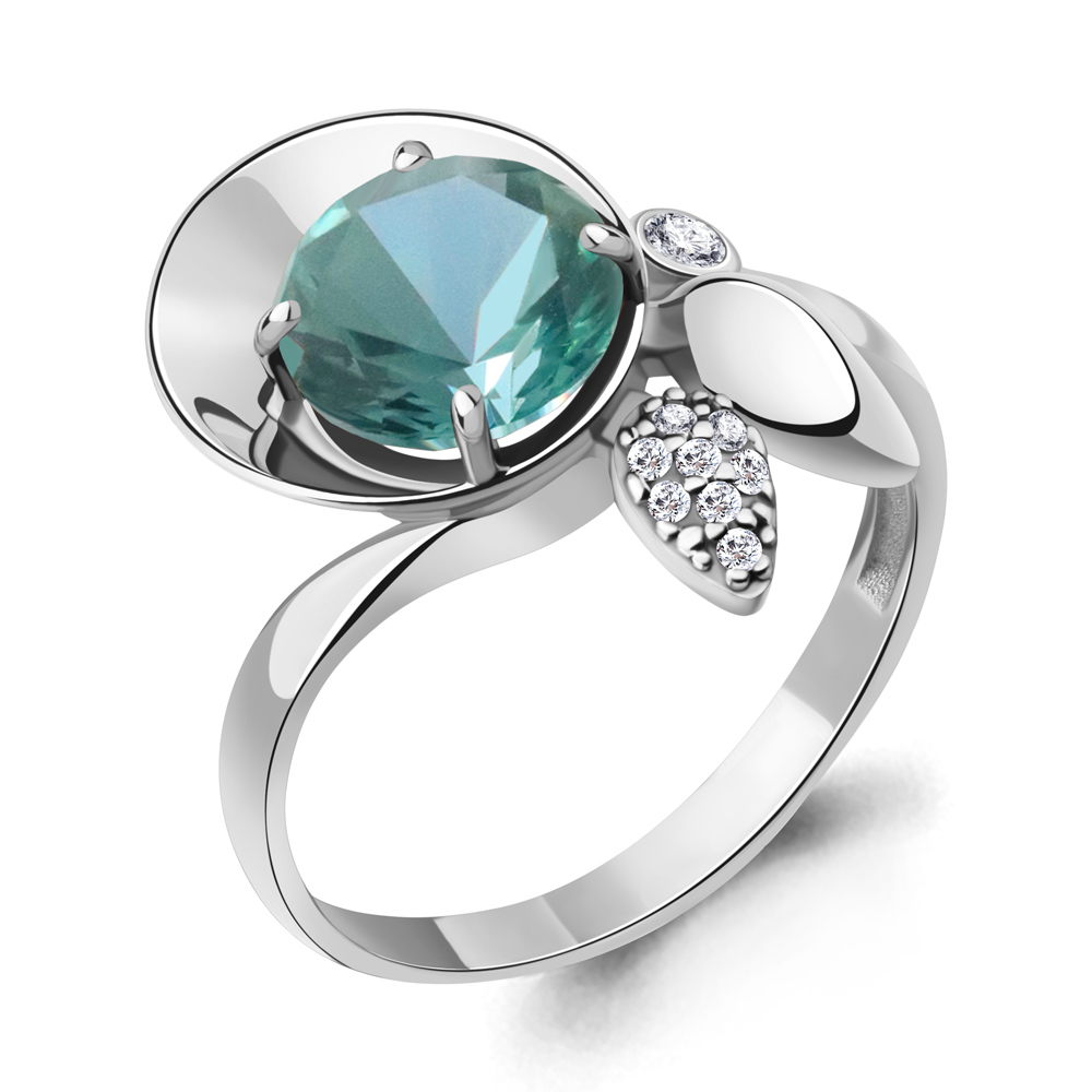 6901988А Кольцо из Серебра с нанотурмалином иск., фианитами