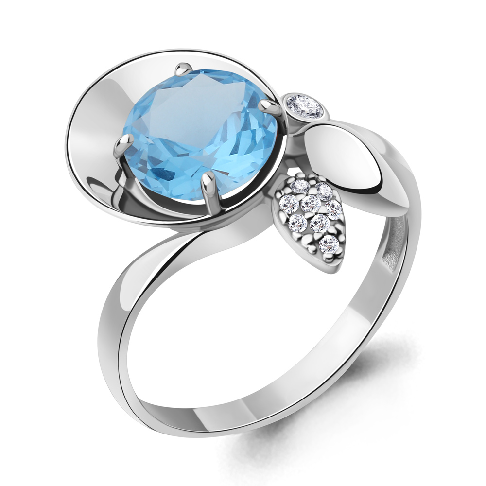 6901992А Кольцо из Серебра с нанотопазом свисс, фианитами