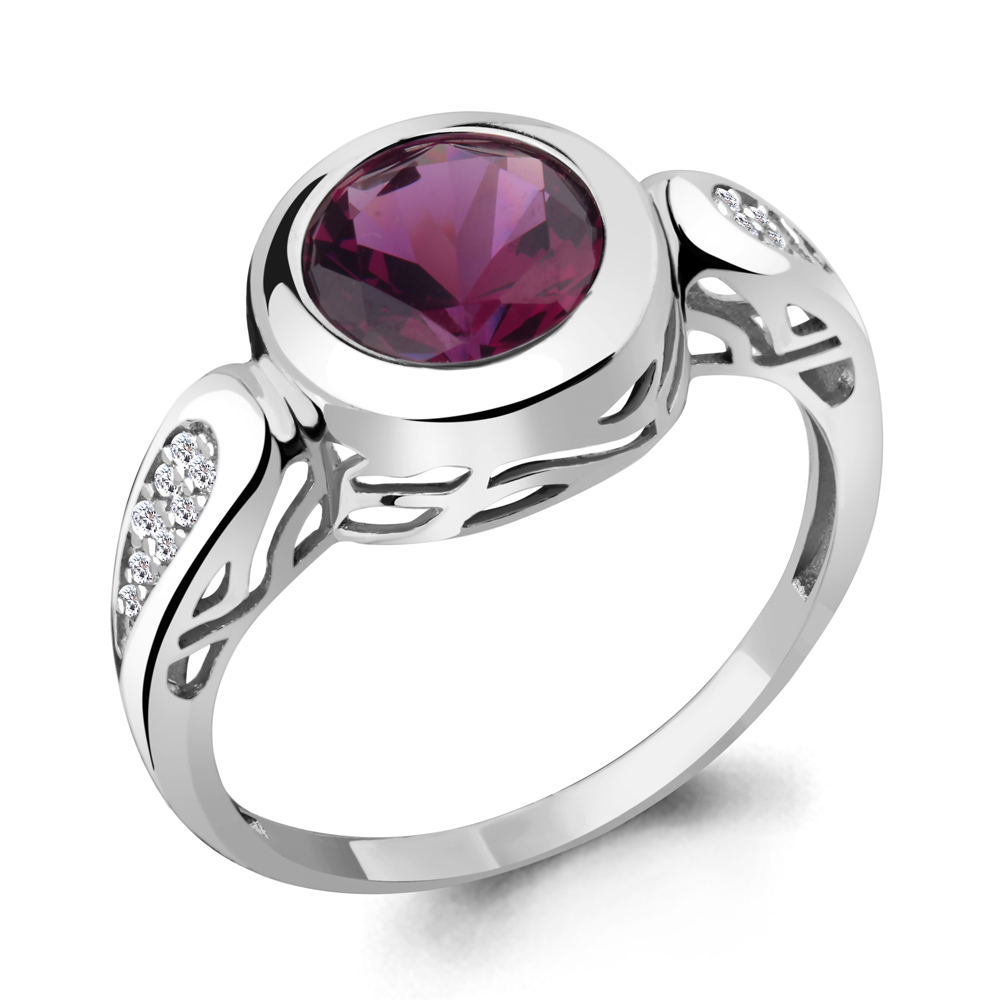 6902684А Кольцо из Серебра с наноаметистом иск., фианитами
