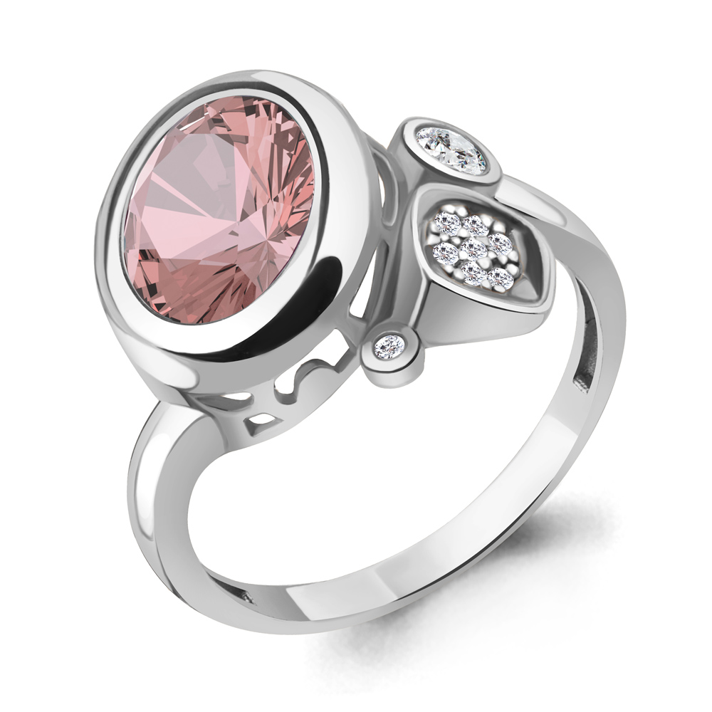 6902790А Кольцо из Серебра с наноморганитом, фианитами